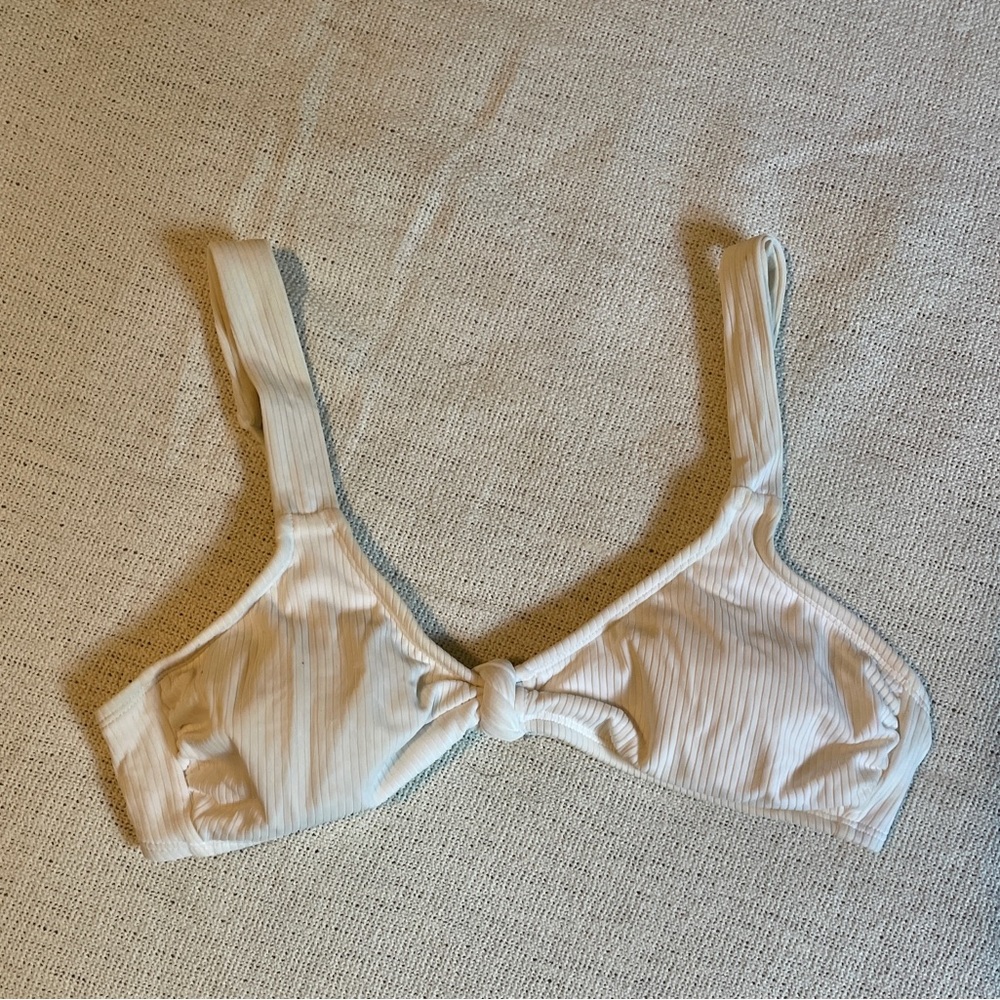 xhileration white lined knotted bathing suit top